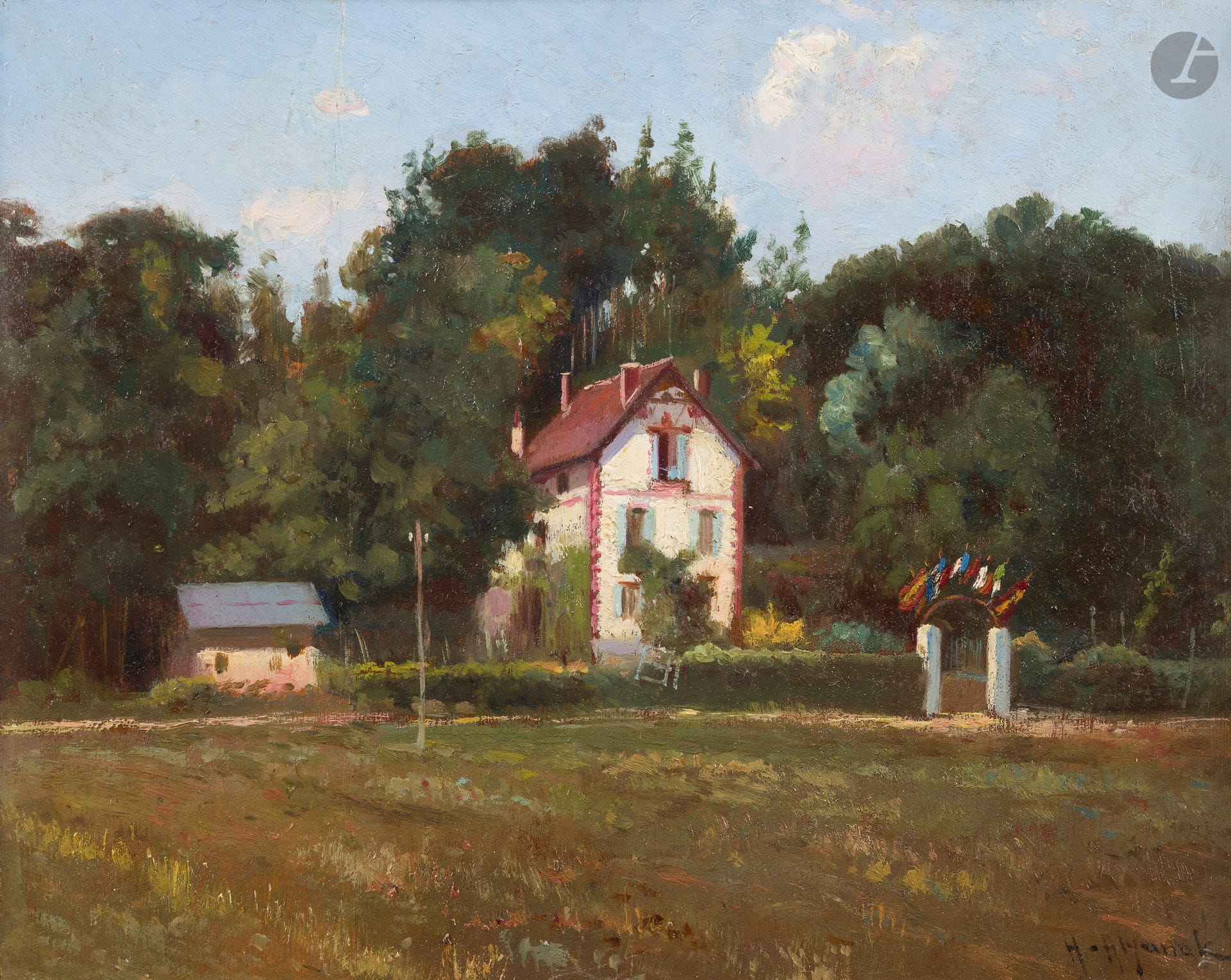 Hrand J. ALYANAK (1880-1938)
The House
Oil on panel.
Signed lower right.
(Panel cracked and restored).
21 x 27 cm