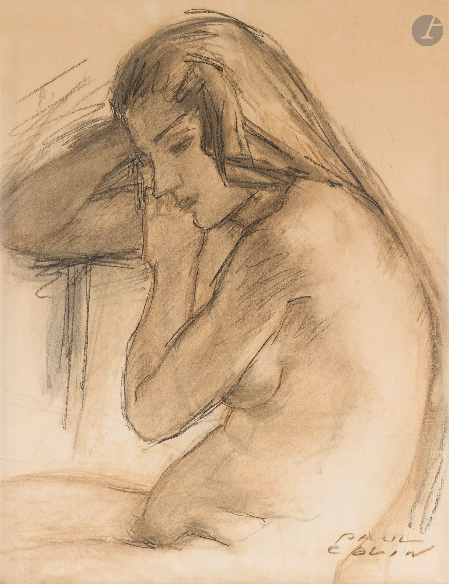 Paul COLIN (1892 - 1985)
Seated nude woman
Charcoal and shading.
Signed lower right.
63.5 x 49 cm