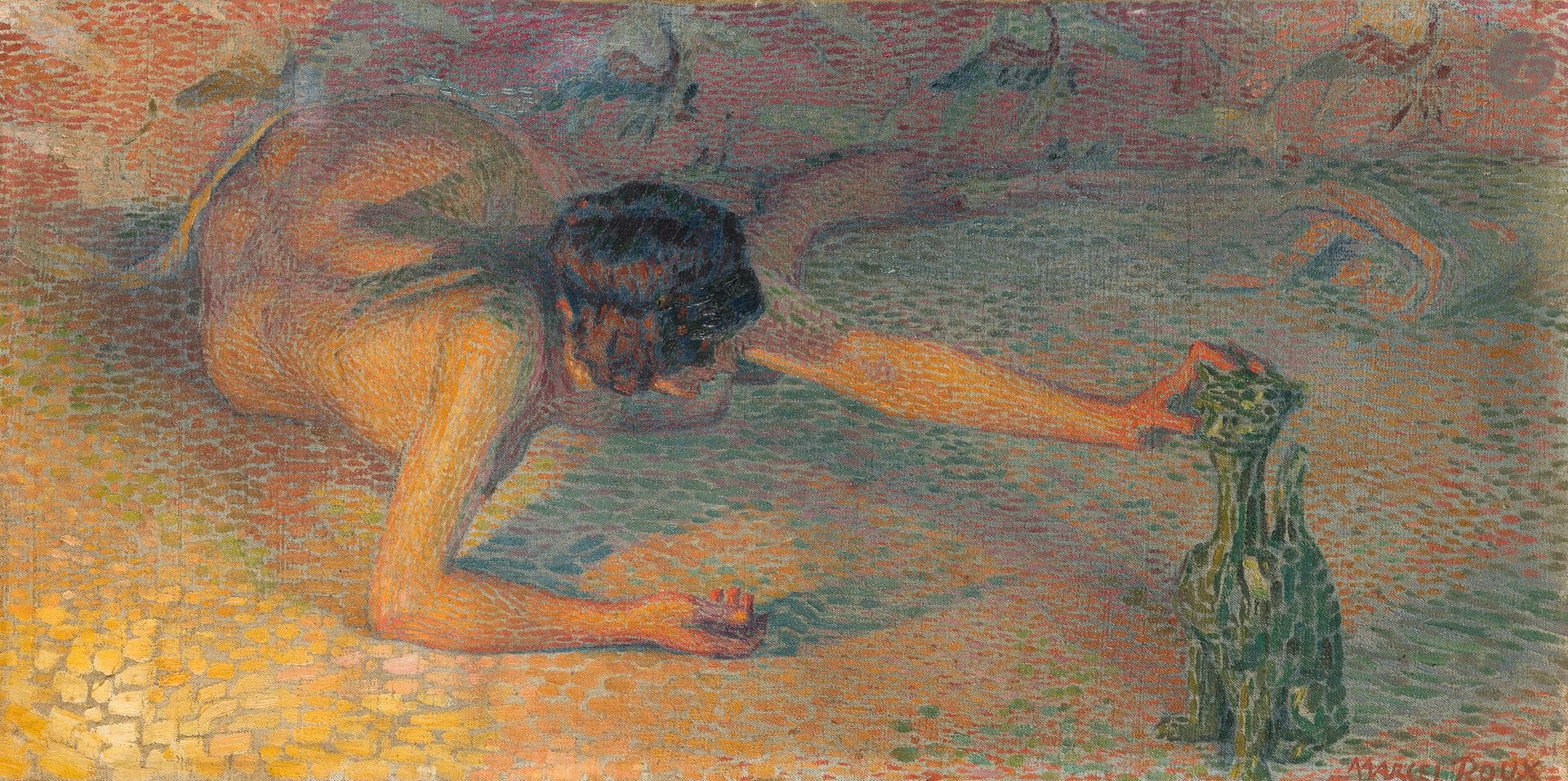Marcel ROUX (1878-1922)
Woman with zoomorphic statue
Oil on canvas.
Signed lower right.
40 x 81 cm