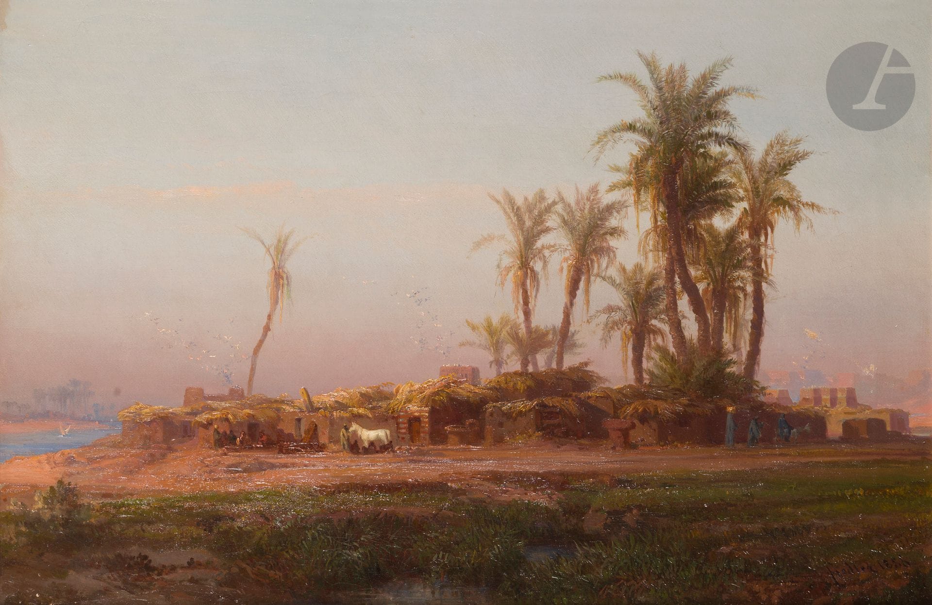 Bernhard FIEDLER (1816-1904)
Paysage d’Égypte, 1856
Huile sur toile.
Signée et datée en bas à droite.
(Petits manques).
37,5 x 56 cm