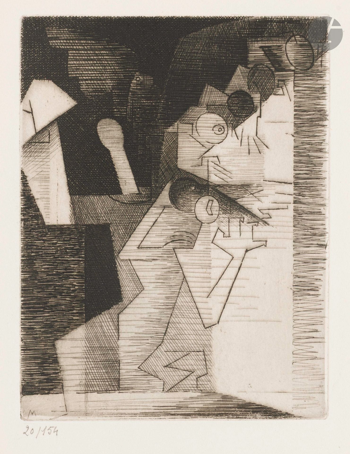 Louis Marcoussis (1883-1941)
Au casino. (Pl. V pour la suite Dix eaux-fortes pour «Aurélia» de Gérard de Nerval). 1930. Eau-forte. 133x172mm. Milet 59. Parfaite épreuve sur vélin crème, numérotée au crayon. Toutes marges. Tirage à 154 épreuves. 

Provenance:
Atelier de l’artiste.