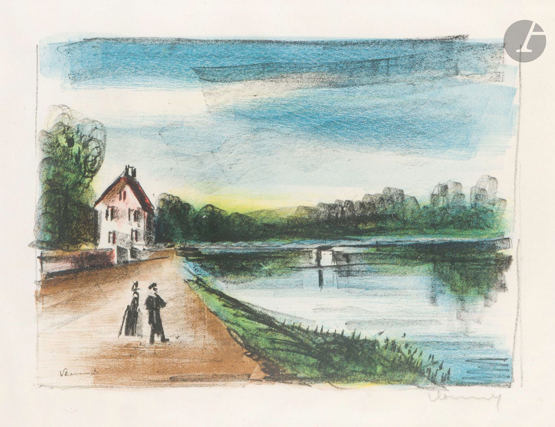 Maurice de Vlaminck (1876-1958)
Bridge over the Oise at Méry II. 1925-1926. Lithograph. Sight: 395x295mm. Walterskirchen 187 a. Color print. Very fine proof on chine volant, signed in pencil. Full margins. Final edition announced as 25 proofs (E.Frapier ed.). Margins. Frame (not examined out of frame). 

Provenance:
Estate of Auguste Clot (1858-1936), lithographic printer.