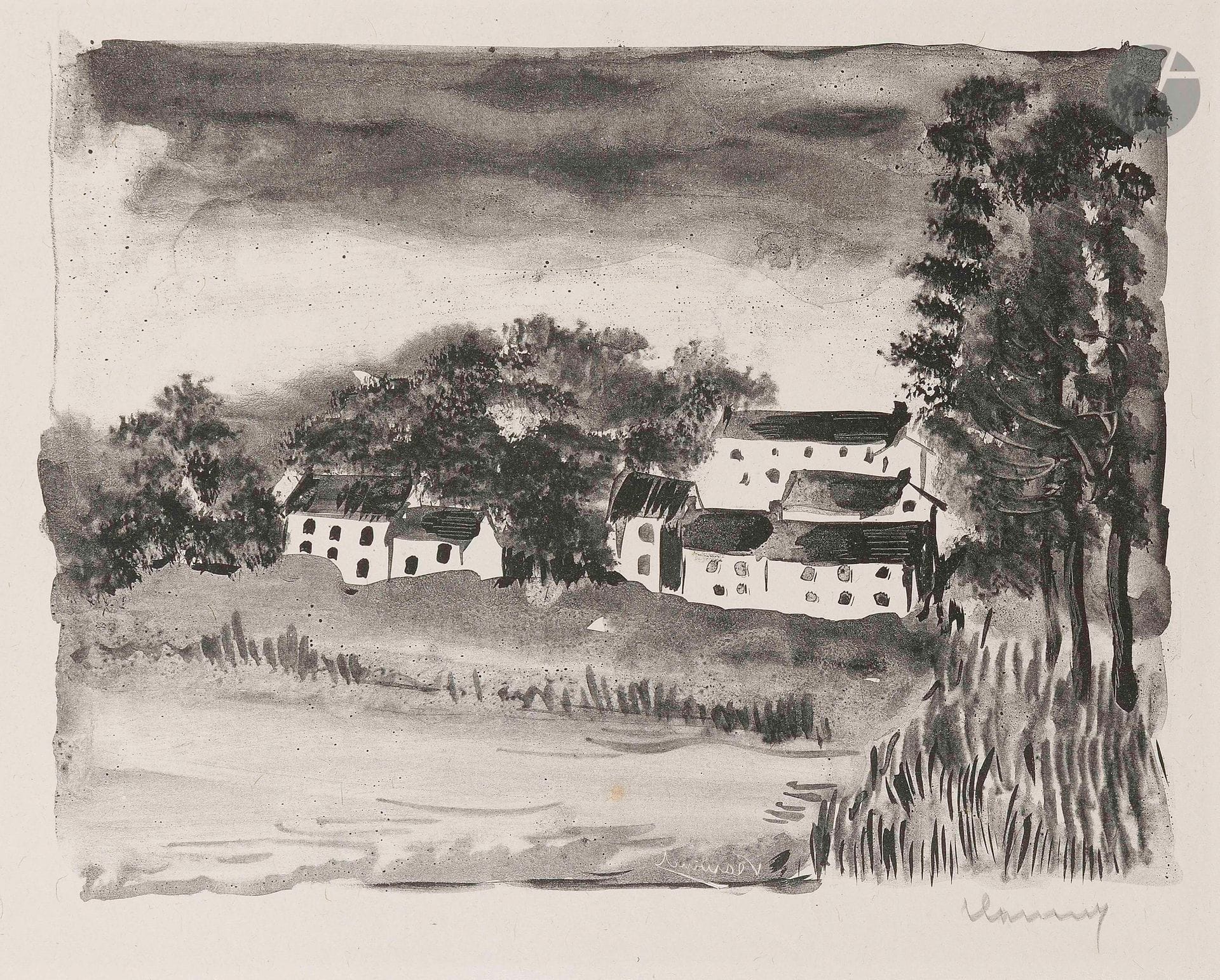 Maurice de Vlaminck (1876-1958)
La Naze, le village. 1926. Lithographie. 260x195mm. Walterskirchen 180. Très belle épreuve d’essai sur chine volant, signée au crayon. Quelques rousseurs claires éparses. Toutes marges. Galerie des Peintres-Graveurs éd.