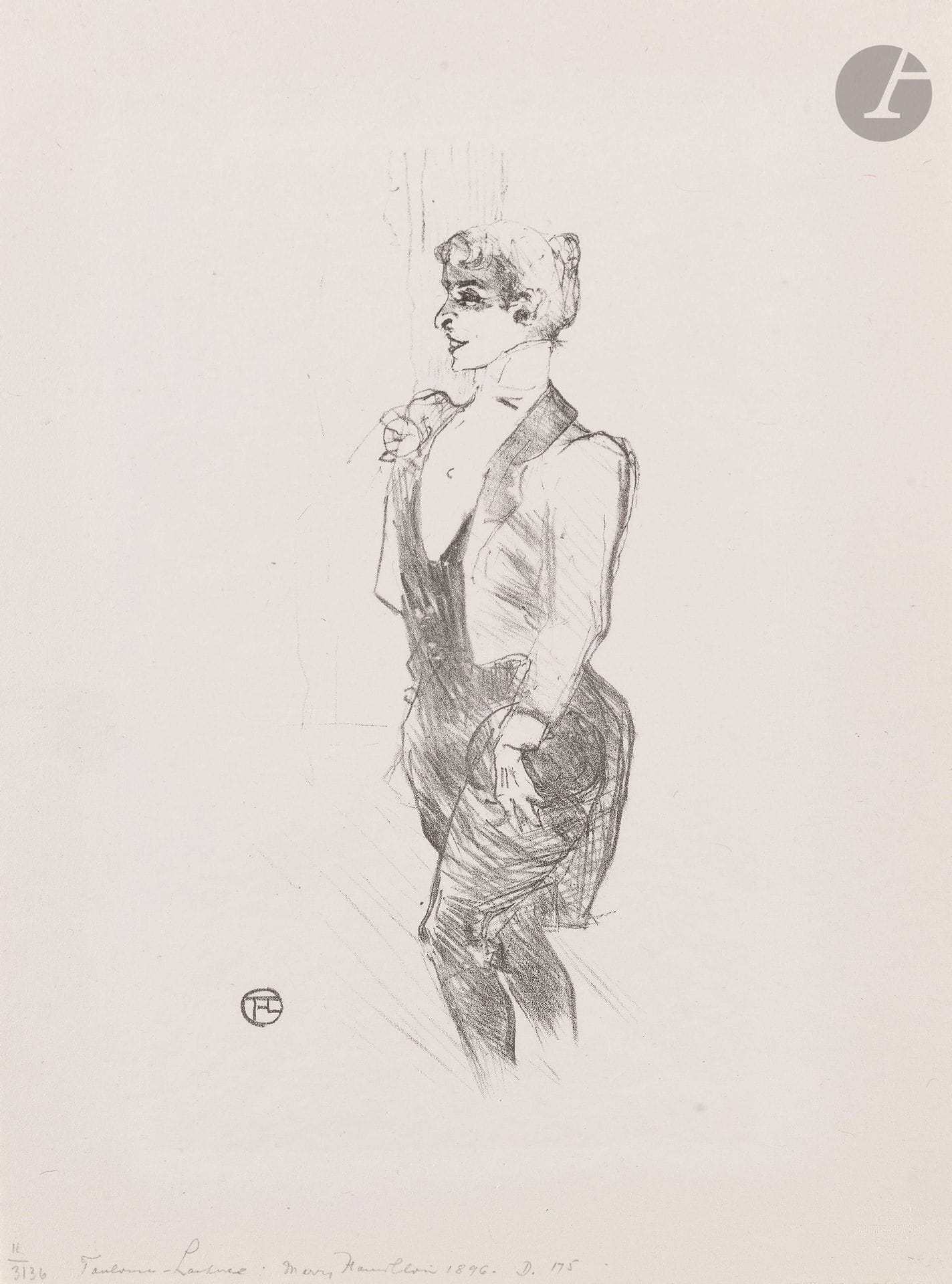 Henri de Toulouse-Lautrec (1864-1901)
Mary Hamilton. 1894. Lithographie. 113x267 [275x365mm]. Delteil 175; Wittrock 67. Très belle épreuve sur chine volant, du tirage réalisé en 1925 par E. Frapier pour le portefeuille Histoire de la lithographie de Manet à nos jours, avec le timbre sec (Galerie des Peintres-Graveurs, Lugt 1057b). Toutes marges. Tirage à 625épreuves.