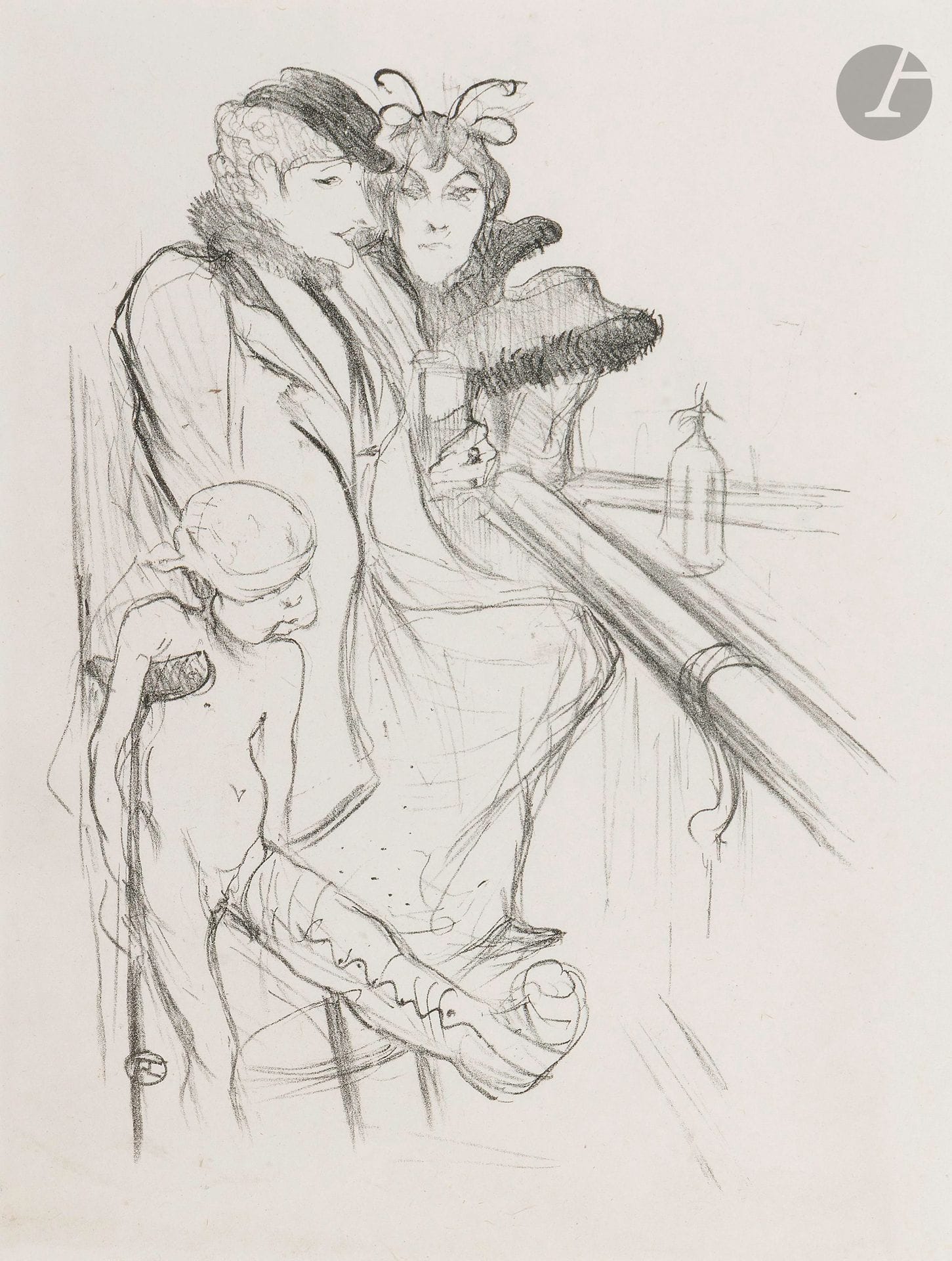 Henri de Toulouse-Lautrec (1864-1901)
Éros vanné. (Paroles de Maurice Donnay). 1894. Lithographie. À vue: 248x328mm. Delteil 74; Wittrock 56. Très belle épreuve d’essai sur chine volant, avec la lettre, à l’adresse de Paul Dupont, avant effaçage des traits d’encadrement en haut à gauche. Joint: même sujet. Épreuve d’essai sur chine volant, sans aucune lettre, les traits d’encadrement effacés, d’un tirage effectué avant 1910. Cadre (non examinée hors du cadre). Étiquette d’exposition au verso: «La Lithographie en France des origines à nos jours», galerie Daniel Gervis [Hôtel Salomon de Rothschild, Paris, mai-juin 1982]. 

Provenance: 
Succession d’Auguste Clot (1858-1936), imprimeur lithographe.