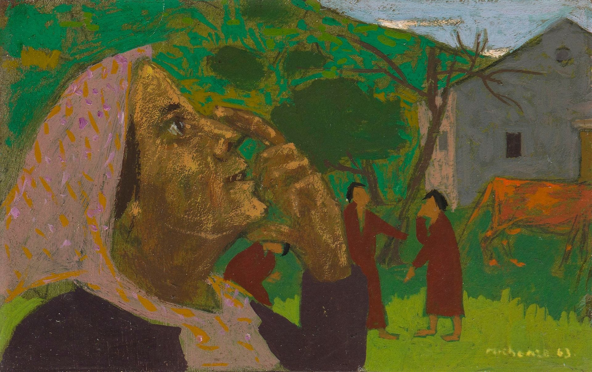 Grégoire MICHONZE (1902-1982)
Paysanne, 1963
Huile sur isorel.
Signée et datée en bas à droite.
10,5 x 16 cm