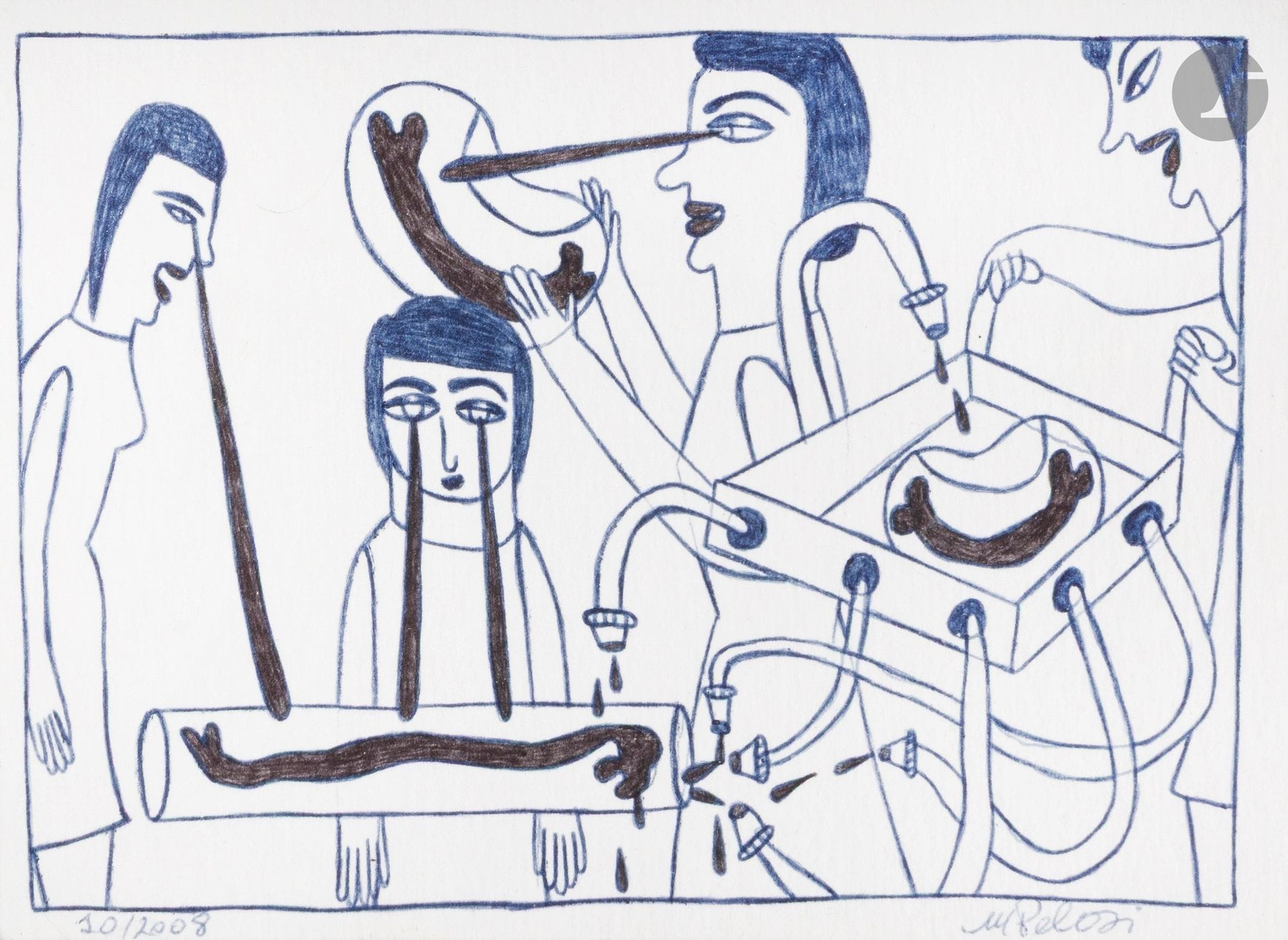 Marilena PELOSI HUISSOUD [brésilienne] (née en 1957)
Sans titre, 2008
Stylo-bille.
Signée en bas à droite.
Datée en bas à gauche.
10 x 14 cm

Provenance : 
Acquis directement auprès de l'artiste par l'actuel propriétaire.