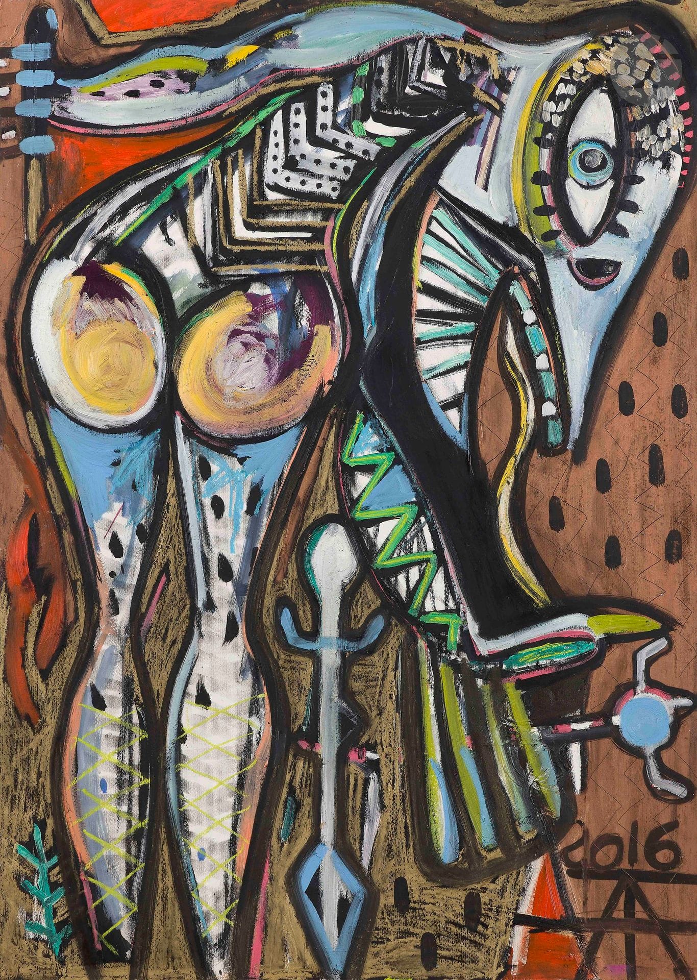 Timothy ARCHER (né en 1982)
The sexiest bird ever, 2016
Huile sur papier.
Monogrammée et datée en bas à droite.
Titrée au dos.
100 x 70 cm