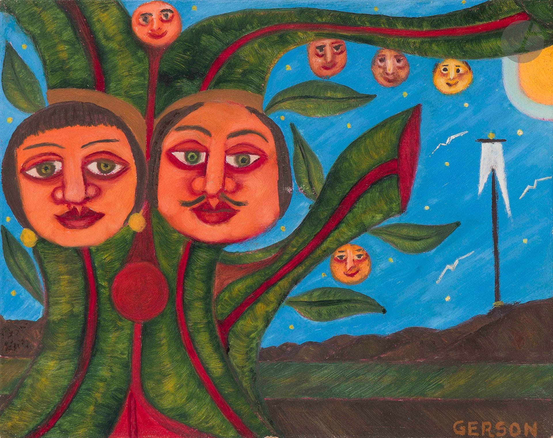 Gerson ALVES DE SOUZA [brésilien] (1926-2008)
Plantando dá, 1996
Acrylique sur isorel.
Signée en bas à droite.
Signée, datée, titrée, numérotée et annotée au dos.
19 x 24 cm

Provenance : 
- Collection particulière, Brésil.
- Vente Ader, Hôtel Drouot, Paris, 23 octobre 2020, n° 94.