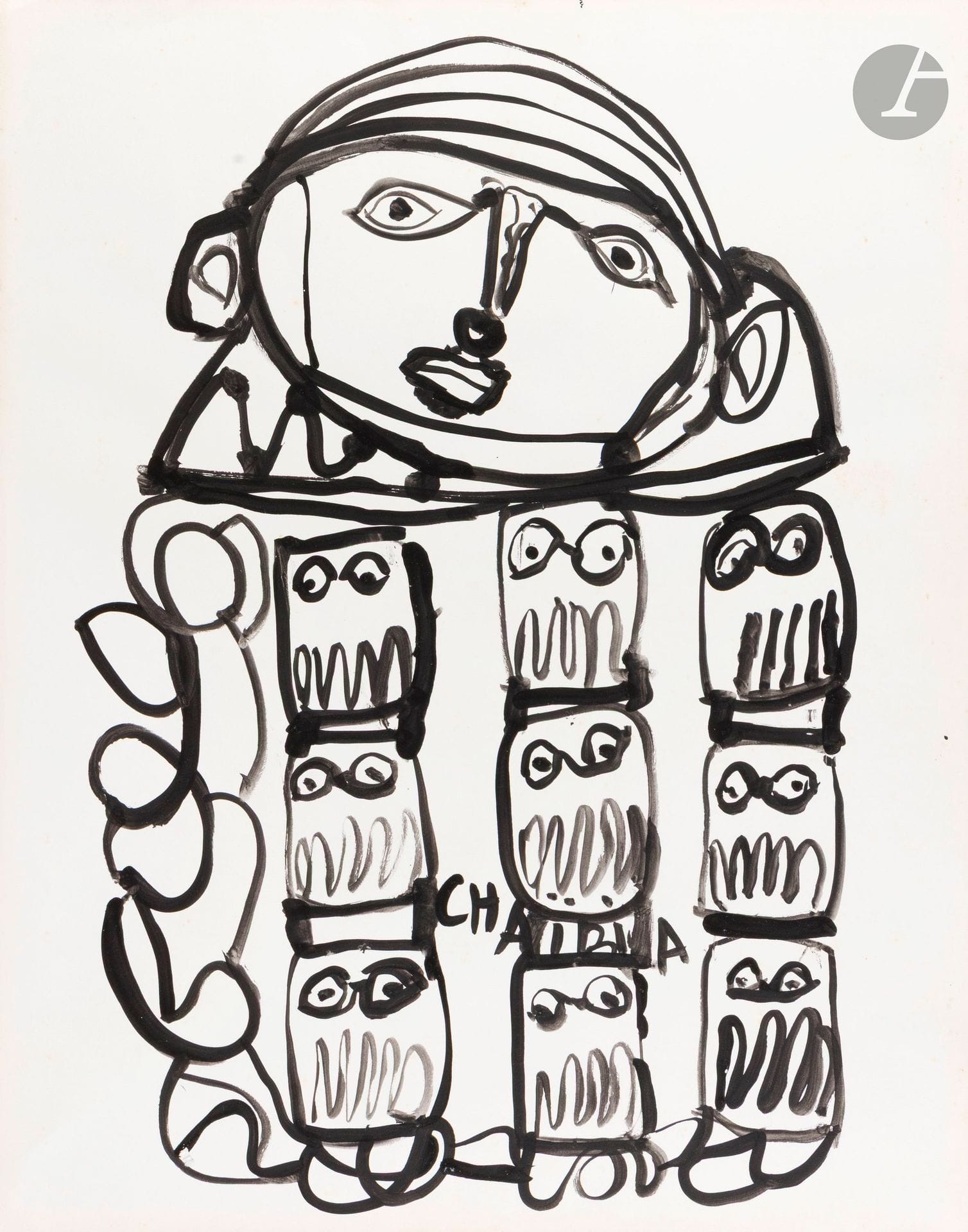 Chaïba TALAL [Moroccan] (1929–2004)
Untitled
Gouache on paper.
Signed within the composition. 
(Flecks of rust).
65 x 50 cm
