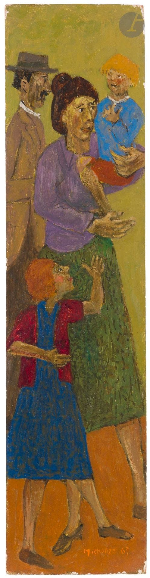 Grégoire MICHONZE (1902–1982)
The Family, 1969
Oil on panel.
Signed and dated lower right.
30 x 7 cm
