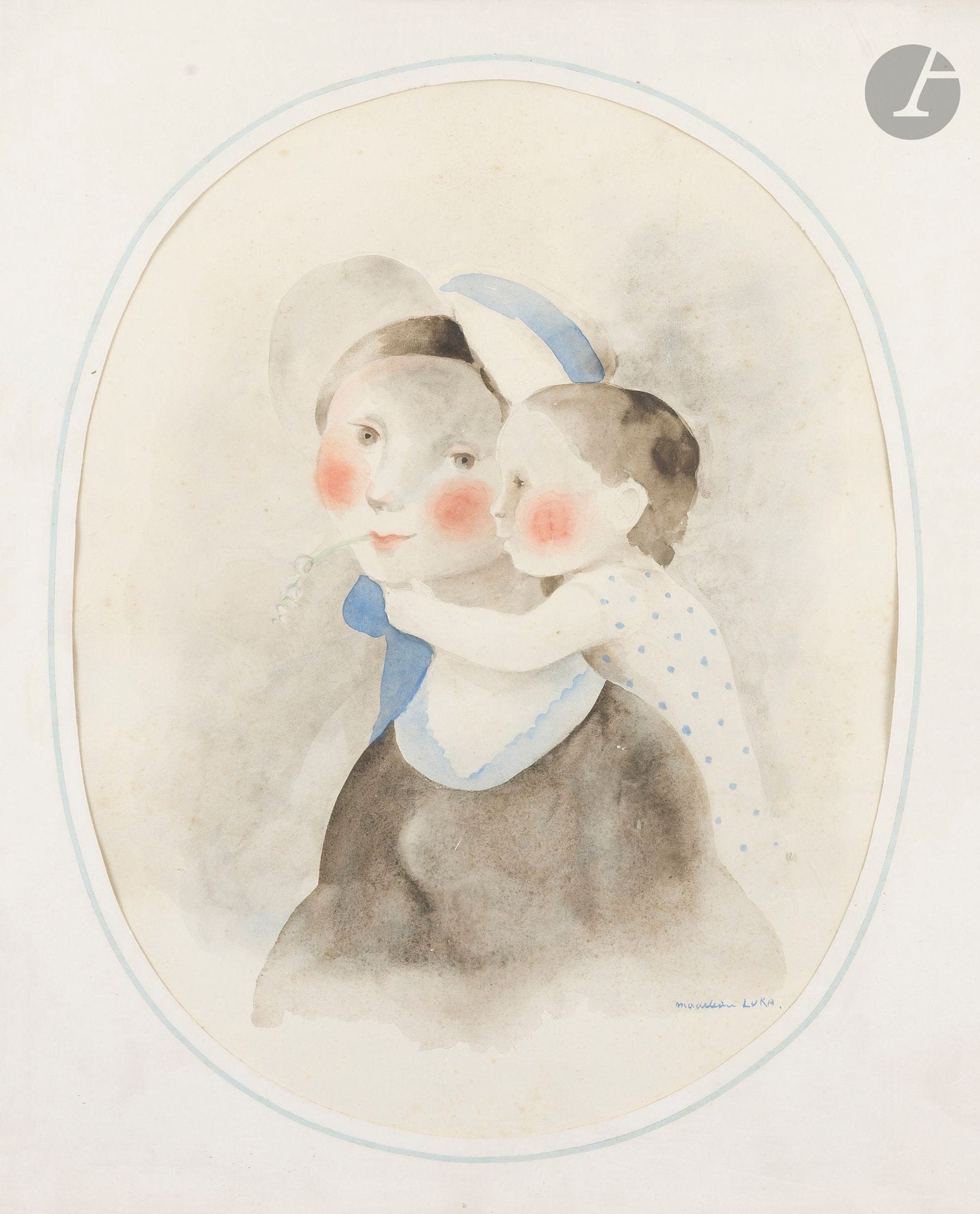 Madeleine Kula, dite LUKA (1894-1989)
Femme et son enfant
Aquarelle et encre sur papier.
Signée en bas à droite.
51 x 40 cm