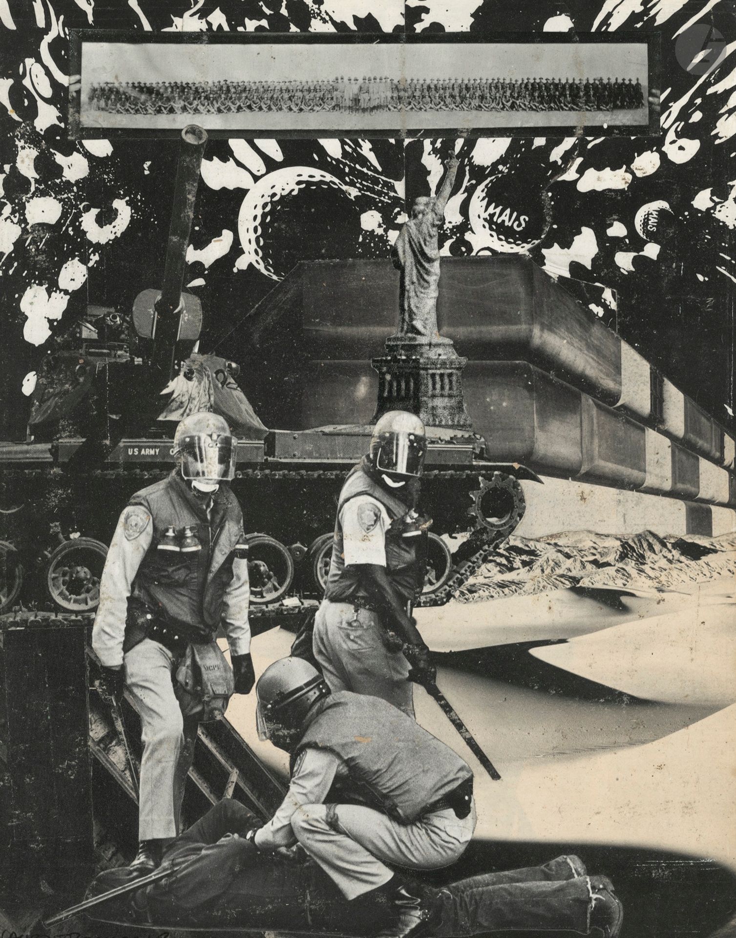 Laurent Boccara 
US Army. Photomontage, February 26, 1978. 
Collage of vintage silver prints cut and pasted on cardboard, signed and dated in ink lower left. Photographer's signature and date in ink on reverse. 
33 x 24.5 cm