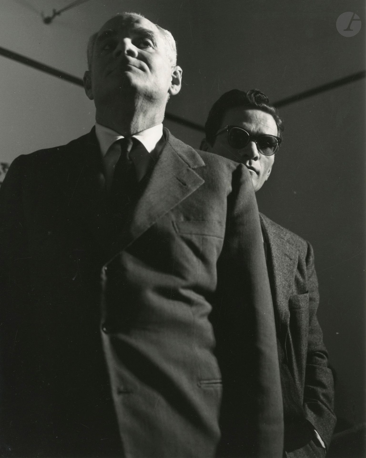 Unidentified photographer
Alberto Moravia and Pier Paolo Pasolini, 1965. 
Vintage silver print. Agency stamp on verso. 
30.4 x 23.8 cm
