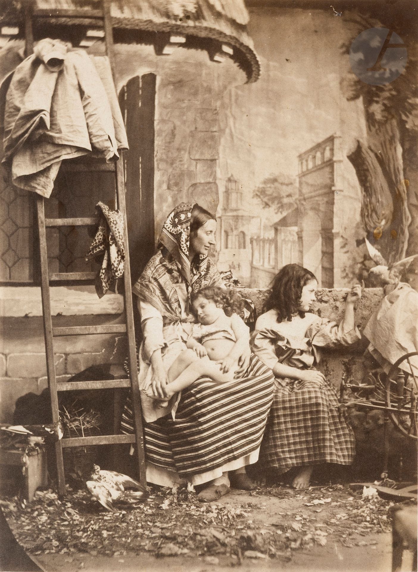 Félix-Jacques Moulin (1802-1875)
Peasant woman and her daughters, c. 1855. 
Print on salted paper, mounted by the corners on cardboard. 
22.2 x 16.2 cm