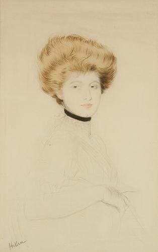 Paul-César HELLEU (1859-1927)
Jeune femme rousse en buste, noeud noir autour du cou. Vers 1900. Pointe sèche. 340 x 550. Impression en couleurs. Très belle épreuve sur vélin, signée à la pierre noire. Légère oxydation et minuscules rousseurs. Marges. Cadre.