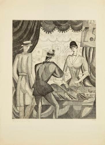 Jean-Emile LABOUREUR (1877-1943)
Le Tir forain. 1920-1921. Burin. 224 x 264. Laboureur 191. Très belle épreuve sur vélin crème, signée, dédicacée et numérotée à la mine de plomb. Très claire trace d?oxydation en tête et en pied. Petites épidermures en tête au verso. Toutes marges. Tirage à 85 épreuves.