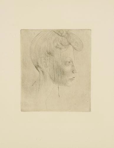 Pablo Picasso (1881-1973)
Tête de femme de profil. Pl. des Saltimbanques. 1905. Pointe sèche. 250 x 290 [505 x 660]. Bloch 6; Geiser-Baer 7. Superbe épreuve sur vélin fort filigrané «Van Gelder Zonen», du tirage à 250 épreuves effectué en 1913 pour Ambroise Vollard. Infime rousseur claire en pied du sujet. Très léger empoussiérage aux bords du feuillet et infime amincissure visible par transparence dans l?angle inférieur gauche (inhérente à la texture du papier). Toutes marges.