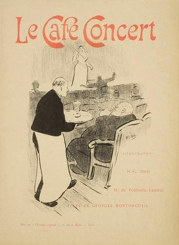 Henri de TOULOUSE-LAUTREC (1864-1901)
Le Café Concert. 1893. Lithographie. Format de l?album 335 x 450. Delteil 28 à 38; Wittrock 18 à 28; Adriani 16 à 26; I.F.F. 4. Suite complète de 11 planches par Toulouse-Lautrec et 11 par Ibels, dont une sur le premier plat de la couverture, texte de G. Montorgueil, non coupé. Exemplaire sur vélin, très frais. Une infime déchirure dans l?angle inférieur droit à une pl. d?Ibels, habilement consolidée au verso. Toutes marges. Publication de L?Estampe originale. Tirage à500 exemplaires. Cartonnage et emboîtage.