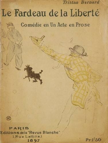 Henri de TOULOUSE-LAUTREC (1864-1901)
Bernard (Tristan). Le Fardeau de la Liberté. Comédie en Un Acte en Prose. Paris, éd. de la Revue Blanche, 1897. Un vol. in-8, 35 p., broché, illustré en couverture d?une lithographie originale en couleurs de Toulouse-Lautrec, légèrement oxydée. Légères traces d?usure et infime manque dans l?angle supérieur droit. Très rare.