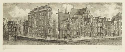 Érik DESMAZIÉRES (né en 1948)
Herengracht. (Pl. de la suite des Vues d?Amsterdam).2004. Eau-forte, aquatinte et roulette. 566 x 217. Fitch-Febvrel 190. Épreuve sur vélin, numérotée, titrée, signée et datée à la mine de plomb. Tirage à 90 épreuves. Cadre.
