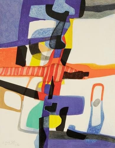 Maurice ESTÈVE (1904-2001)
Grand Pavois. 1956. Lithographie. 515 x 670. Prudhomme-Estève et Moestrup 25. Impression en couleurs. Parfaite épreuve tirée pleines marges, dédicacée à la mine de plomb : «à Charles Sorlier, en amitié» et signée. Tirage définitif à 175 épreuves.