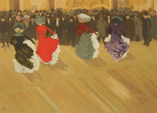 Louis ABEL-TRUCHET (1857-1918)
Le Quadrille. 1890. Lithographie. 717 x 517. Impression en couleurs. Très belle et fraîche épreuve sur vélin glacé. Toutes marges.