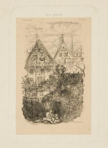 Rodolphe BRESDIN (1822-1885)
Le Voisinage. 1861. Eau-forte. 109 x 161. Van Gelder 109. Très belle épreuve sur bulle appliqué, du tirage effectué pour La Revue fantaisiste. Petits trous d?épingles dans les angles du feuillet. Toutes marges.