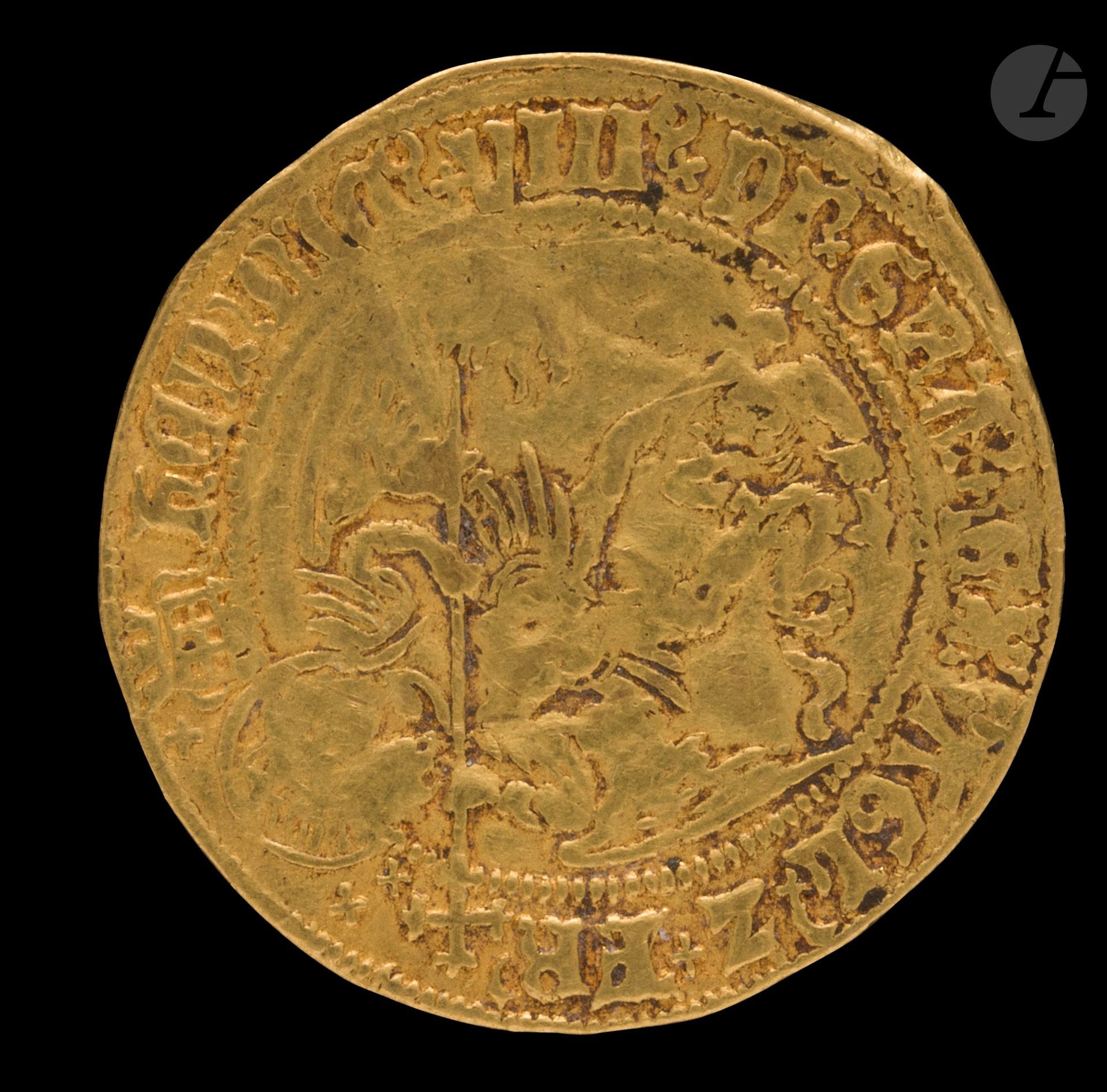 GRANDE-BRETAGNE.
Henri VIII (1509-1526). 
Ange d’Or. Londres. Or. 4,97g.
S.2265 – Friedberg.158 

Troué à midi.
TB