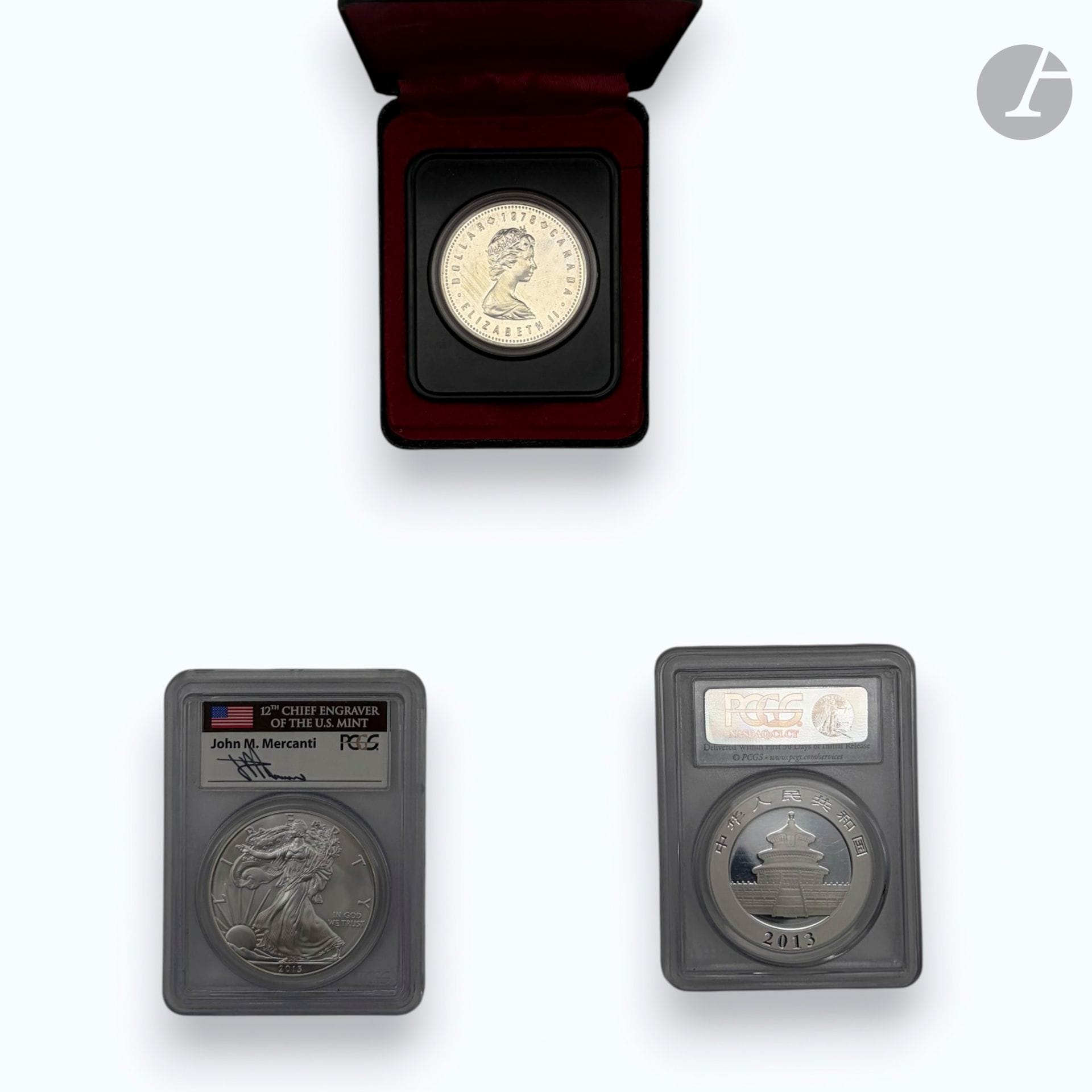 Lot de deux pièces en argent 999/°°° :
- 10 yuan en argent 999/°°° de 2013 avec le temple du ciel et trois panda dans son emboîtage First Strike PCGS
Poids net : 31,1g
- 1 dollar des Etats-Unis en argent 999/°°° de 2013 avec l'American Silver eagle et la Walking Liberty dans son emboîtage First Strike PCGS
Poids net : 31,1g
On joint un dollar canadien Elisabeth II en argent 500/°°° de 1978 éditée pour les XI jeux du Commonwealth.
Poids net : 23.3g

FRAIS DE VENTE : 16,67% HT