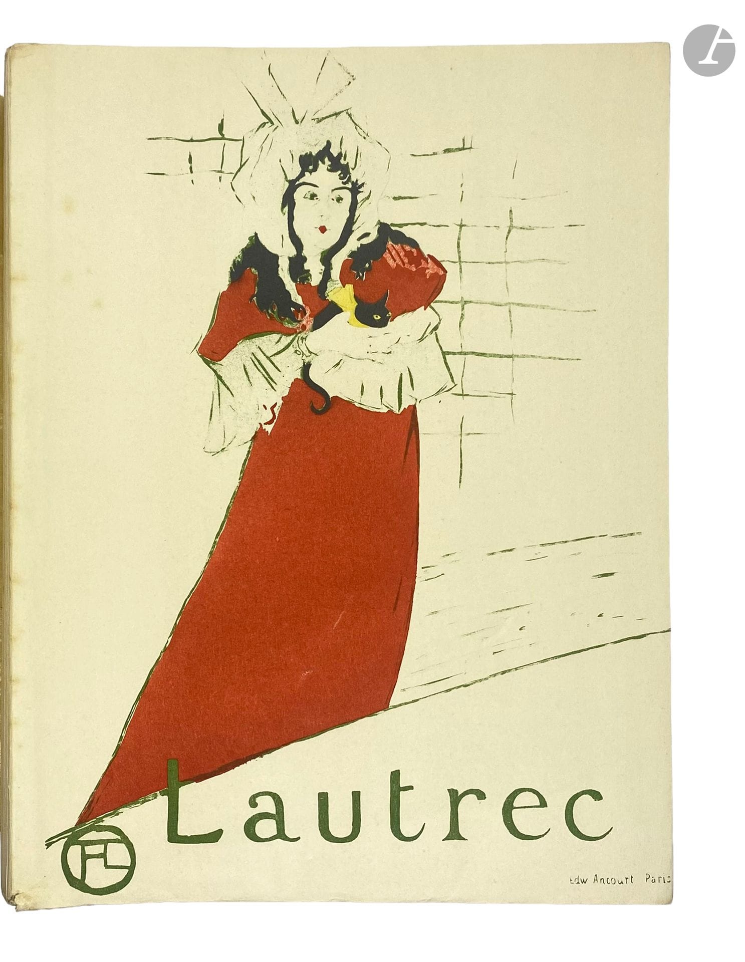 [TOULOUSE-LAUTREC (Henri de)] - JOYANT (Maurice).
Henri de Toulouse-Lautrec. 1864-1901. Dessins. Estampes. Affiches.
Paris : H. Floury, 1927. — In-4, broché, couverture rempliée.
Édition originale du premier des deux volumes parus de cet ouvrage de référence sur Toulouse-Lautrec, comprenant de nombreuses reproductions en noir dans le texte et à pleine page ainsi que plusieurs hors-textes dont certains en couleurs.

Ce premier volume est consacré aux dessins, estampes et affiches, le second, manquant, est consacré aux peintures. Il est illustré de très nombreuses reproductions en noir dans le texte et à pleine page, ainsi que de 48 planches dont une pointe-sèche originale.

UN DES 200 EXEMPLAIRES SUR PAPIER DU JAPON, ENRICHIS DE 2 POINTES-SÈCHES SUPPLÉMENTAIRES EN DEUX ÉPREUVES DIFFÉRENTES. Il manque, comme souvent, les 4 lithographies originales d'un plus grand format et figurant généralement à part. 

Les 3 pointes-sèches sont en deux états, noir et bistre, ainsi que 32 des 48 planches, en noir et en vert. 

Exemplaire bien conservé. Quelques rares rousseurs.