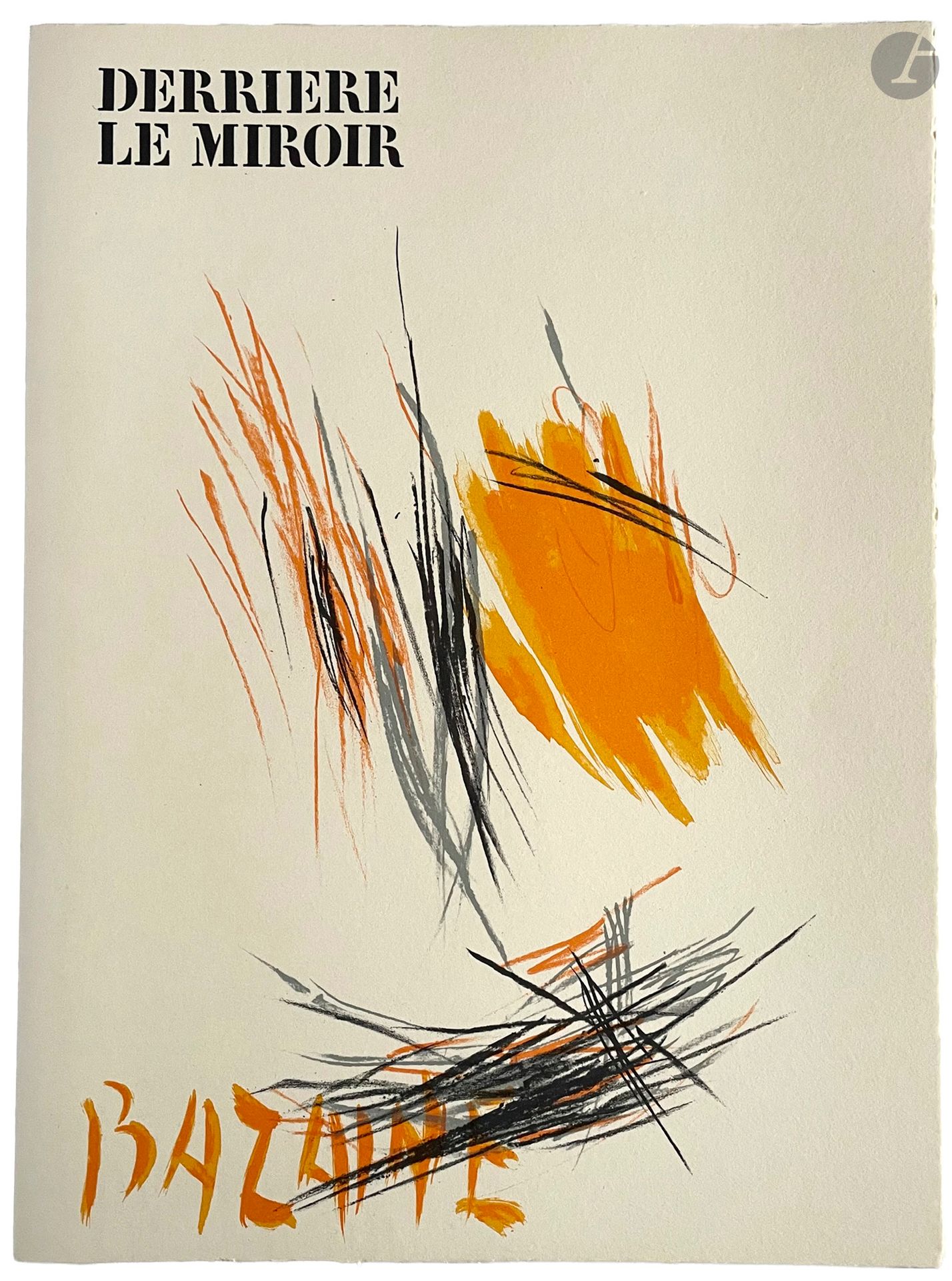 [DERRIÈRE LE MIROIR] - BAZAINE (Jean).
Bazaine
Paris : Maeght éditeur, 1972.  — In-folio, en feuilles, chemise et étui cartonnés de l'éditeur, étiquette imprimée sur le premier plat de l'étui.
« Derrière le miroir » numéro 197 consacré à l'exposition du peintre, lithographe et illustrateur Jean BAZAINE (1904-2001) à la Galerie Maeght en 1972. Comprend un texte de Marcel Jouhandeau, extrait de « Essai sur moi-même », ainsi que 10 lithographies originales en couleurs dont 3 en double page, 4 fac-similé de dessins et 20 reproductions.

UN DES 150 EXEMPLAIRES NUMÉROTÉS SUR PAPIER VÉLIN DE LANA, SIGNÉS PAR L'ARTISTE À LA JUSTIFICATION (n° 47).

Exemplaire parfaitement conservé.