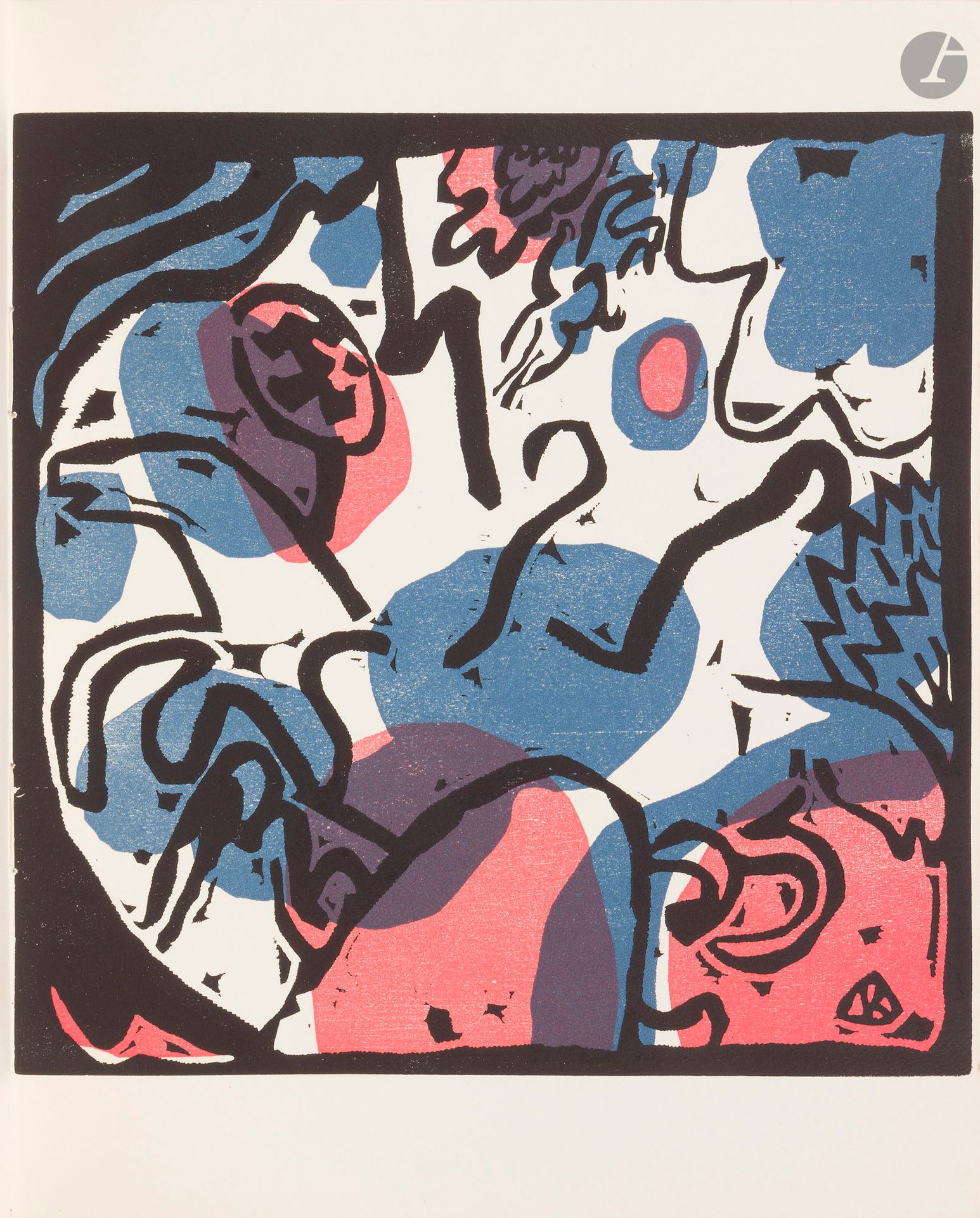 KANDINSKY (Vassily).
Du Spirituel dans l’art et dans la peinture en particulier.
Paris : Galerie René Drouin, [1949]. — In-4, 282 x 225 : (2 ff. blancs), 121 pp., (3 ff. deux derniers blancs), couverture imprimée. Broché, couverture rempliée, chemise, étui.
Nouvelle édition du premier grand livre théorique sur l’art de Vassily Kandinsky (1866-1944), paru pour la première fois en 1911.

Tirage limité à 300 exemplaires numérotés sur papier Lana à la forme, contenant UN BOIS ORIGINAL EN COULEURS DE KANDINSKY et 8 reproductions de tableaux en noir à pleine page.

Bords de l'étui passés. Quelques cahiers décalés.