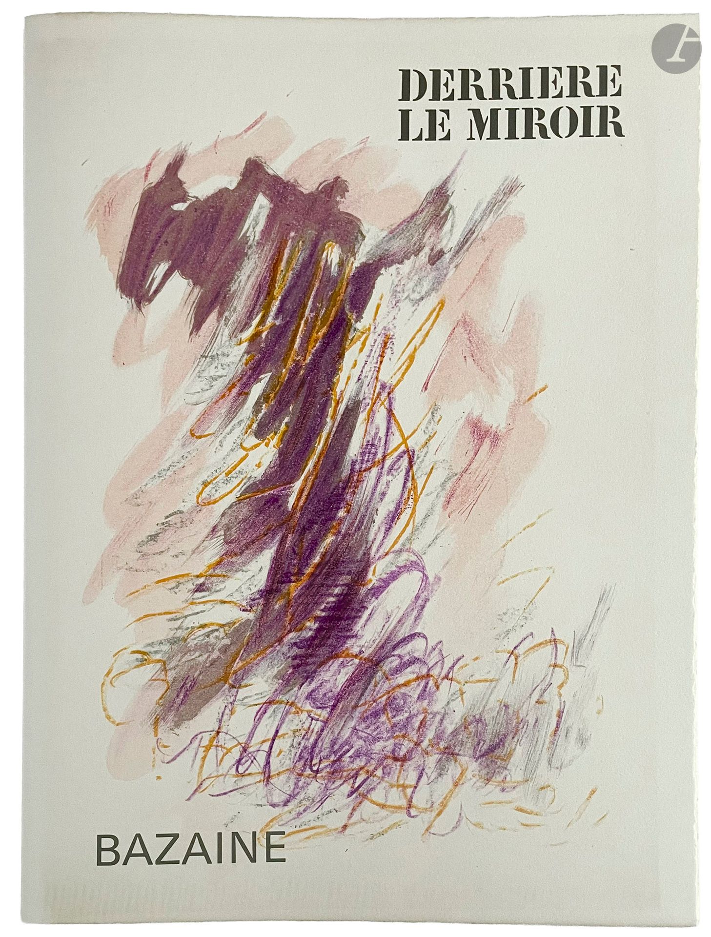 [DERRIÈRE LE MIROIR] - BAZAINE (Jean).
Bazaine. Aquarelles et dessins.
Paris : Maeght éditeur, 1968.  — In-folio, en feuilles, chemise et étui cartonnés de l'éditeur, étiquette imprimée sur le premier plat de l'étui.
« Derrière le miroir » numéro 170 consacré à l’exposition de 74 aquarelles et dessins de Bazaine à la galerie Maeght. Il est illustré de 6 LITHOGRAPHIES ORIGINALES EN COULEURS, dont 1 sur double page, de 7 fac-similés de dessins dont 1 sur double page et de 8 reproductions en noir. On y trouve également des poèmes de René Char et d’André Frénaud.

UN DES 150 EXEMPLAIRES NUMÉROTÉS SUR PAPIER VÉLIN DE LANA, SIGNÉS PAR L'ARTISTE À LA JUSTIFICATION (n° 99).

Exemplaire parfaitement conservé, sauf un coup sur le premier plat de l'étui.