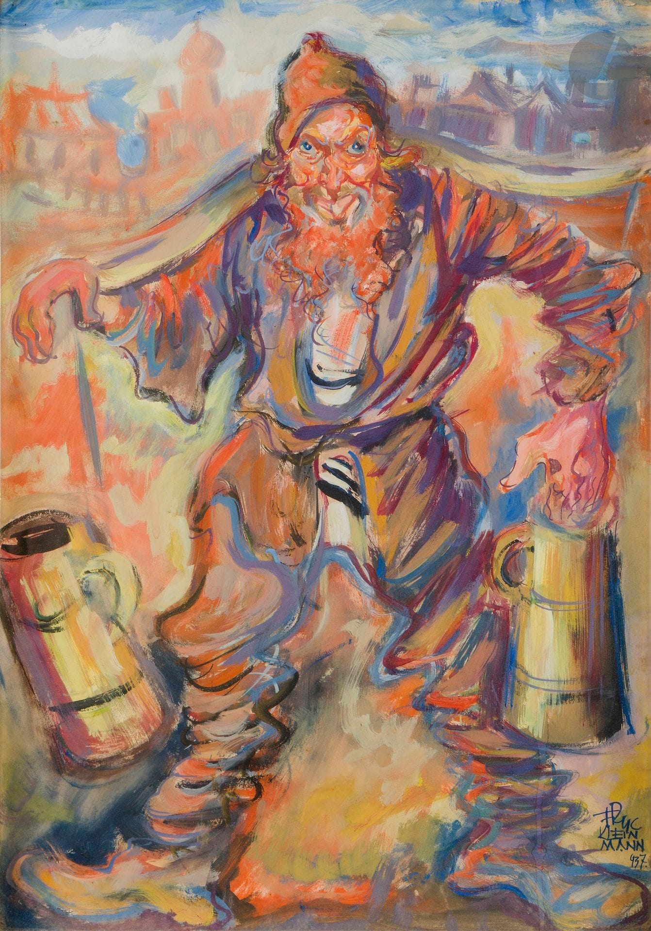 Fryderyk KLEINMANN (1897–1943) 
The Water Carrier 
Gouache. 
Signed lower right. 
61 x 44 cm 
Framed.




Keywords:
Judaica, Jewish, Hebrew, rabbis, Torah, Hebrew, Hebraica, Judaism, synagogue, Zionism, Passover, Haggadah, Passover, menorah, Hanukkah, Torah, Juden, Israelite, Israel, antisemitism, Dreyfus, Megillah, Sephardic, ketubah