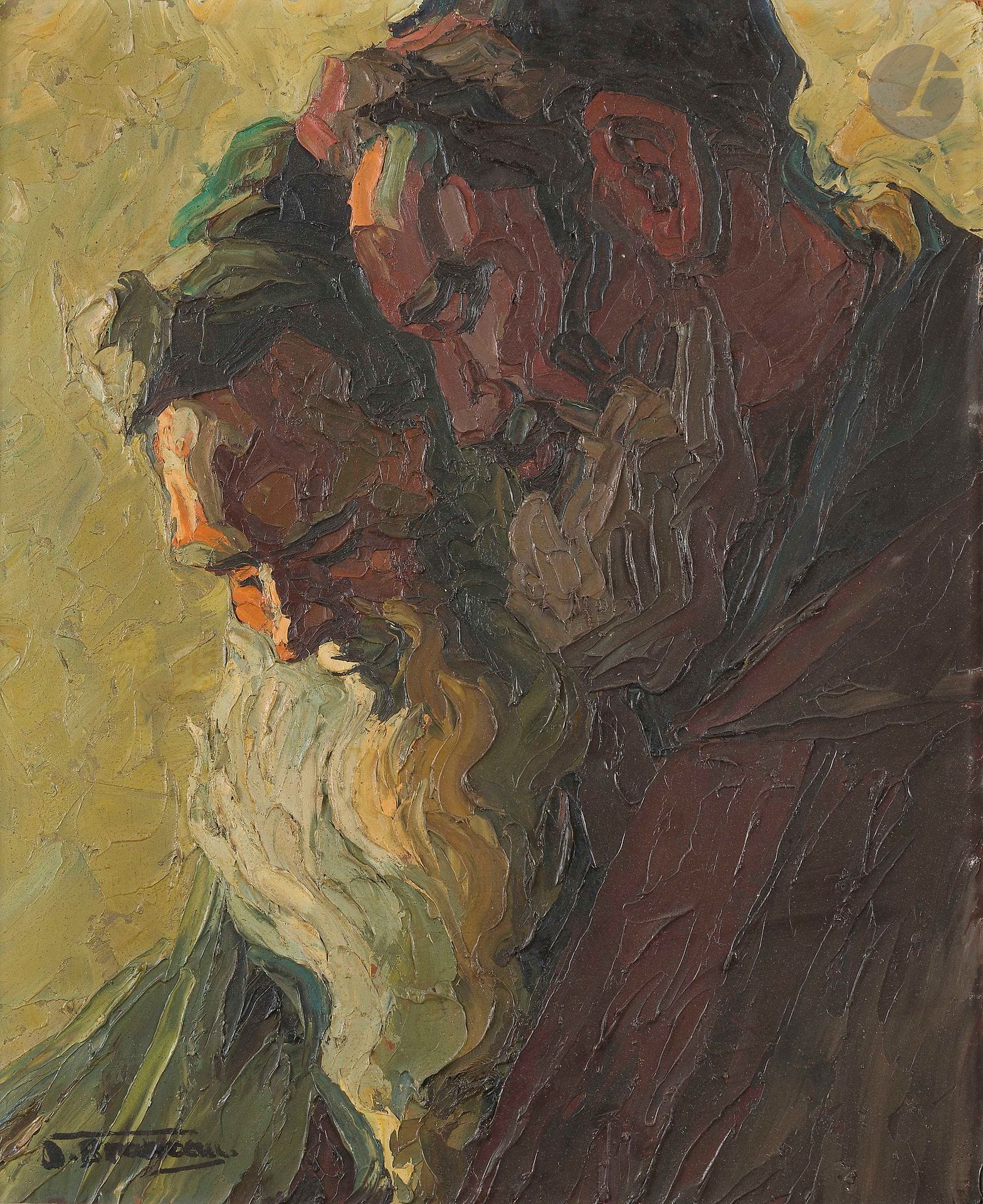 Odette BRUNEAU (1891–1984) 
The Two Rabbis 
Oil on hardboard. 
Signed lower left. 
48.5 x 38 cm 
Framed.




Keywords:
Judaica, Jewish, Hebrew, rabbis, Torah, Hebrew, Hebraica, Judaism, synagogue, Zionism, Passover, Haggadah, Passover, menorah, Hanukkah, Torah, Juden, Israelite, Israel, antisemitism, Dreyfus, Megillah, Sephardic, ketubah