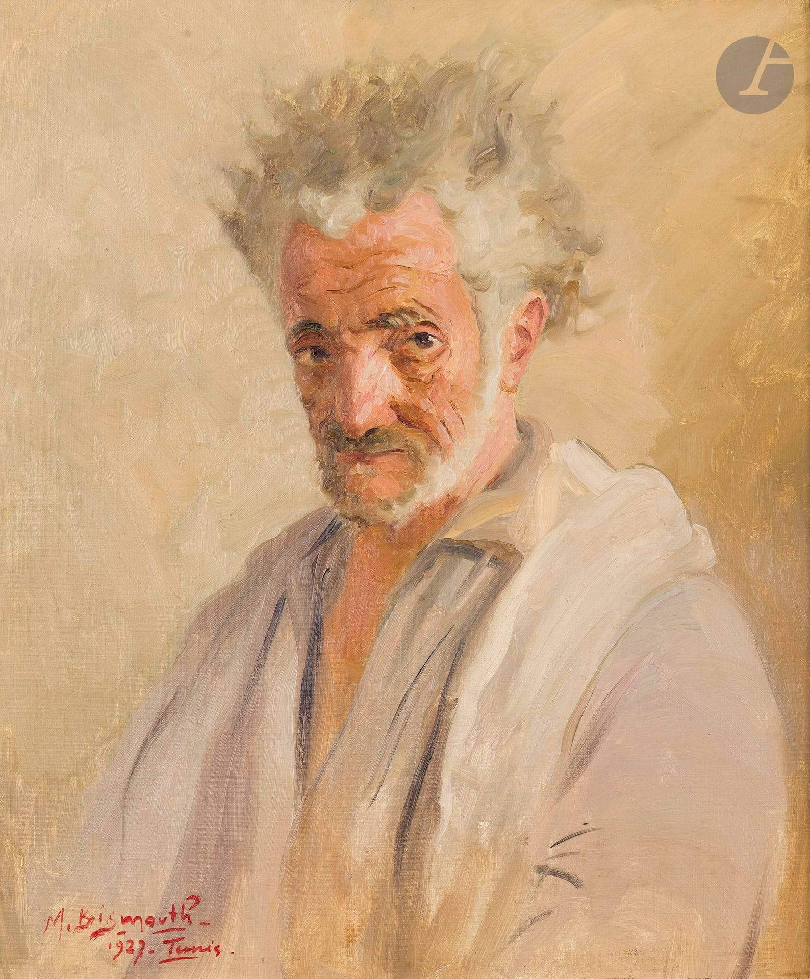 Maurice BISMOUTH (1891–1965) 
Portrait of a Man in a White Shirt 
Oil on canvas. 
Signed, dated, and located in Tunis in the lower left corner. 
64 x 54 cm 
Framed.




Keywords:
Judaica, Jewish, Hebrew, rabbis, Torah, Hebrew, Hebraica, Judaism, synagogue, Zionism, Passover, Haggadah, Passover, menorah, Hanukkah, Torah, Juden, Israelite, Israel, antisemitism, Dreyfus, Megillah, Sephardic, ketubah