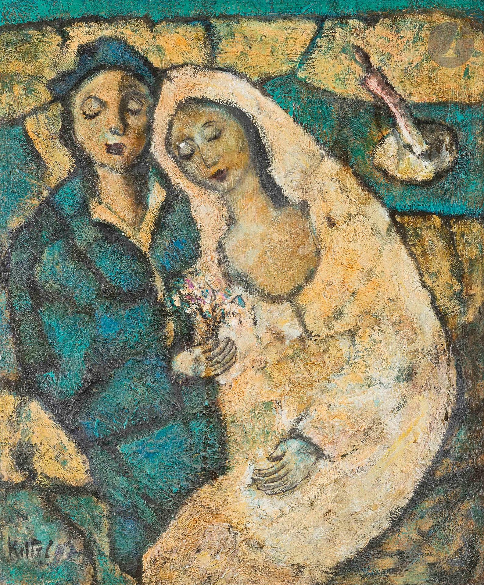 Simon KEITEL (born in 1964) 
The Newlyweds 
Oil on canvas. 
Signed lower left. 
(Cracks and small areas missing). 
51 x 61.5 cm
Framed.




Keywords:
Judaica, Jewish, Hebrew, rabbis, Torah, Hebrew, Hebraica, Judaism, synagogue, Zionism, Passover, Haggadah, Passover, menorah, Hanukkah, Torah, Juden, Israelite, Israel, antisemitism, Dreyfus, Megillah, Sephardic, ketubah