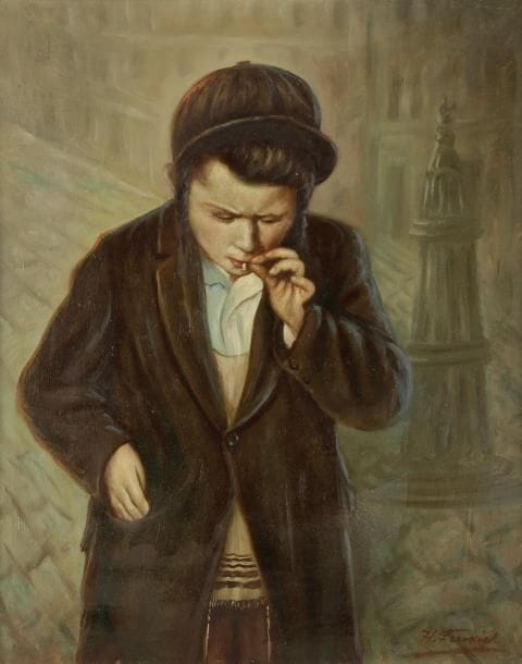 Héléna FRENKIEL (1900-1942)
Jeune Hassid à la cigarette Huile sur toile. Signée en bas à droite. 73 x 60 cm