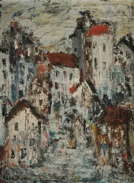 Michel Carel dit KOULICHE (né en 1922)
Les Maisons aux toits rouges. Huile sur toile. Signée en bas à gauche. 82 x 60 cm