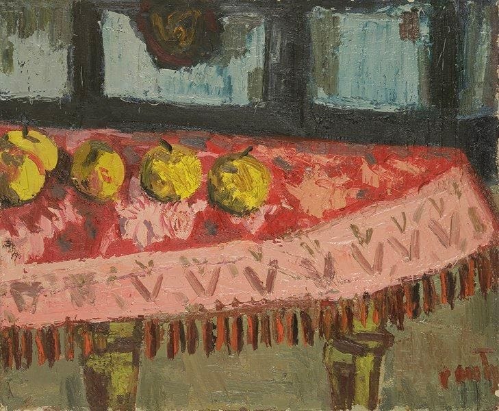 Jean COUTY (1907-1991)
Nature morte aux pommes, 1949 Huile sur toile. Signée en bas à droite. Signée, datée et située Lyon au dos. 50 x 61 cm