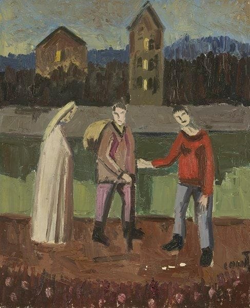 Jean COUTY (1907-1991)
Les Pèlerins Huile sur toile. Signée en bas à droite. Signée au dos. (Accidents). 73 x 60 cm