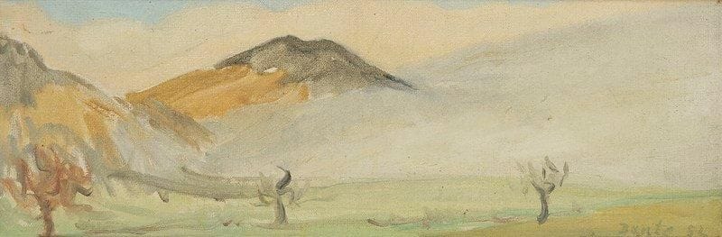 DANTE (XXe siècle)
Paysage suisse, 1952 Huile sur carton toilé. Signée et datée en bas à droite. Signée, datée et située au dos. 13,5 x 40 cm