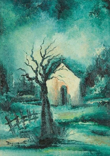 DRANSART (XXe siècle)
La Petite chapelle, 1963 Huile sur toile. Signée et datée en bas à gauche. 46 x 33 cm
