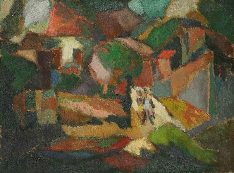 ÉCOLE MODERNE DES ANNéES 60
Personnage dans un paysage Huile sur toile. Non signée. 55 x 74 cm