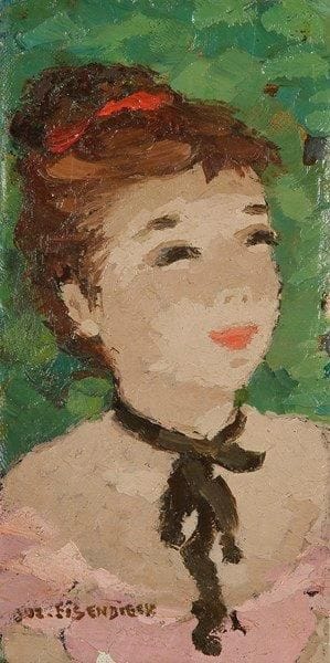 Suzanne EISENDIECK (1908-1998)
Jeune femme Huile sur carton toilé. Signée en bas à gauche. 17 x 9 cm