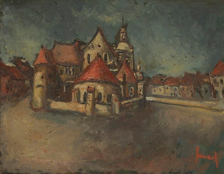 FRENKEL (?)
L'église Huile sur toile. Signée en bas à droite. 27,5 x 35 cm
