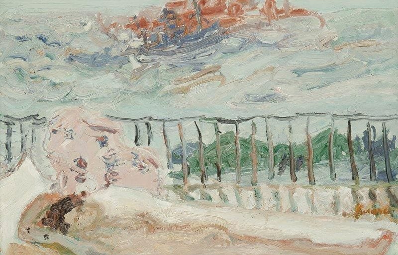 Jean FUSARO (né en 1925)
Nu à Venise, 1968 Huile sur toile. Signée, datée et titrée au dos. 26,5 x 43 cm