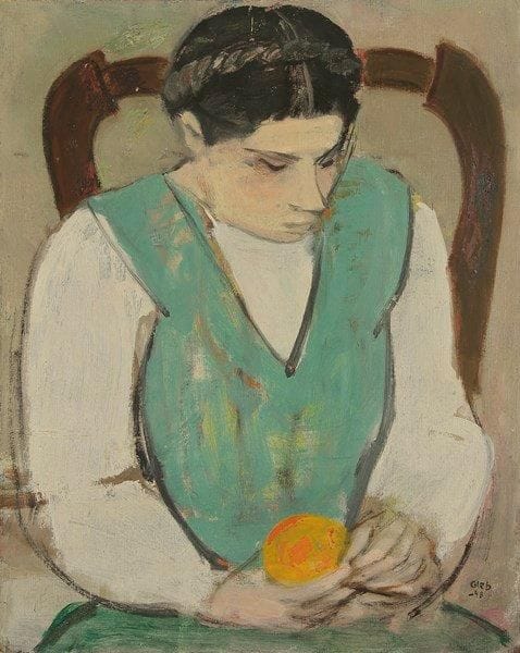 Thomas GLEB (1912-1991)
Femme à l'orange, 1948 Huile sur toile. Signée et datée en bas à droite. 41 x 32,5 cm
