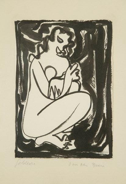 Georges GOLDKORN (1907-1961)
Femme accroupie Dessin à l'encre sur papier monté. Signé et dédicacé sur le montage. 21 x 15 cm